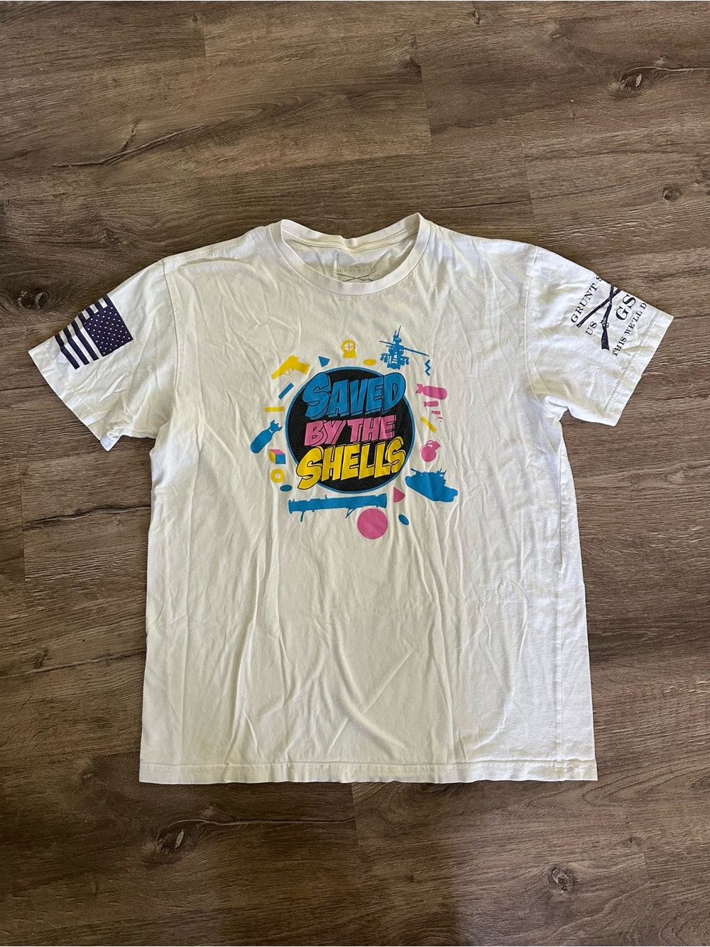 Grunt Style Saved By The Shells Graphic Tee - White with Blue, Yellow & Pink